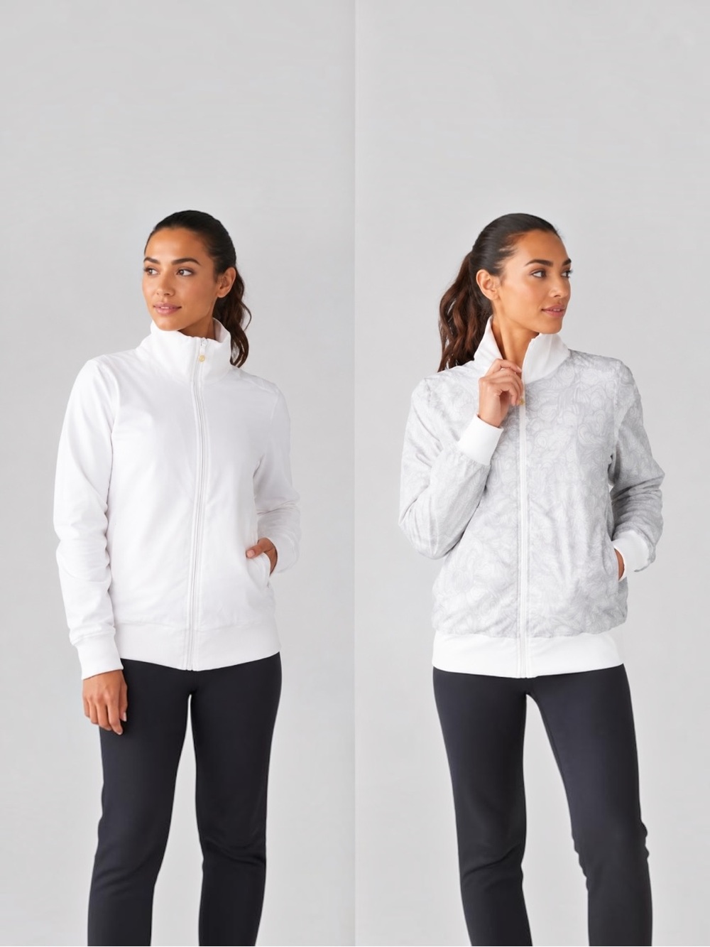 Lululemon Reversible Full Zip Cinch Back Jacket White Gray Swirl Print Size M